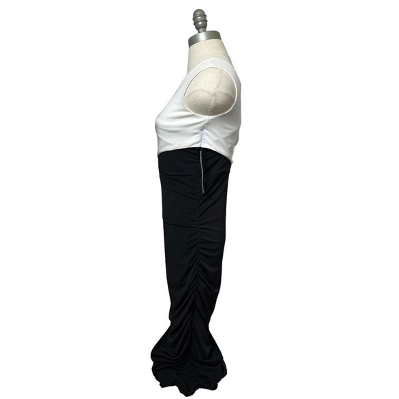 Rachel Roy Black and White ColorBlock Criss Cross Ruched Midi Dress - Picture 7 of 16